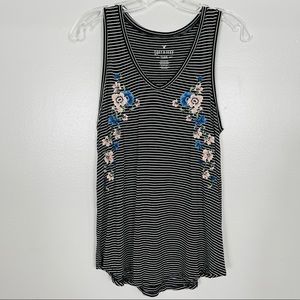 American Eagle Outfitters Striped Floral Embroidered Tank Size Small